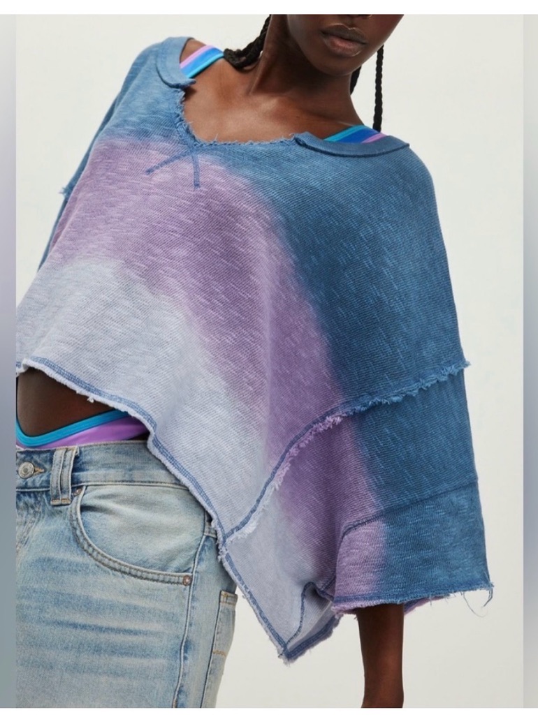Free People After Midnight Washed Tee - Tie- Dye Blue & Purple Lightweight